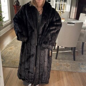 Vintage 80's Monterey black mink Faux Fur Coat S XL 2x Glam Mobwife NYC Winter